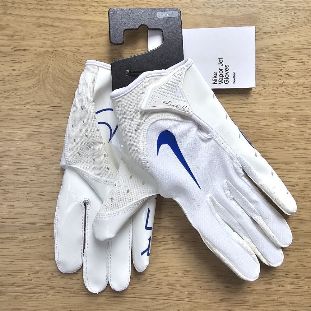 Nike Vapor Jet Football Gloves Size M White Blue Receiver Texturized Rubber New